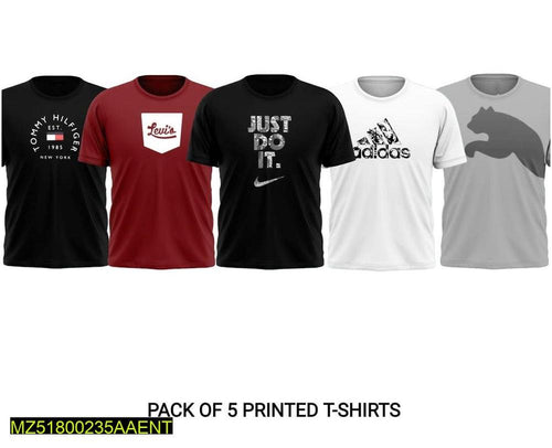 Unisex Stitched Jersey Printed T-Shirts, Pack Of 5