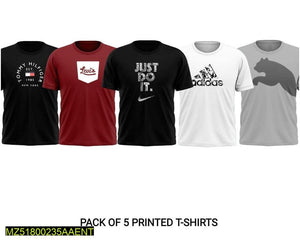 Unisex Stitched Jersey Printed T-Shirts, Pack Of 5