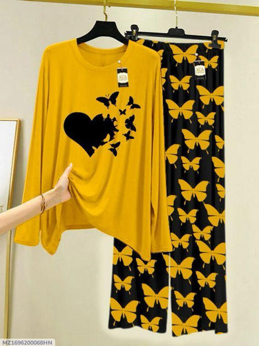 2 Pcs Women's Stitched Printed Night Suit