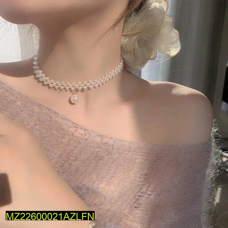 1 Pc Resin Elegant Pearl Stones Choker