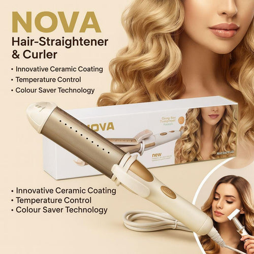 Nova NHC-809RM 2in1 Hair Straightener & Curler – Quick Heating & Sleek Styling