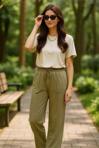 Dusty Olive Wide-Leg Trousers EW-000010