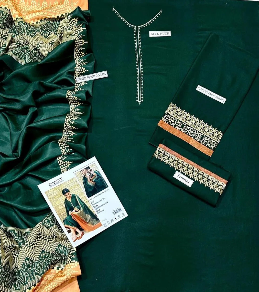 3 Pcs Women's Unstitched Embroidered Suit