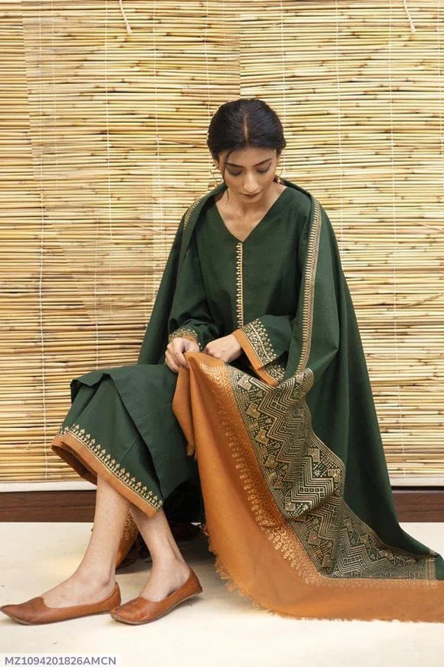 3 Pcs Women's Unstitched Embroidered Suit